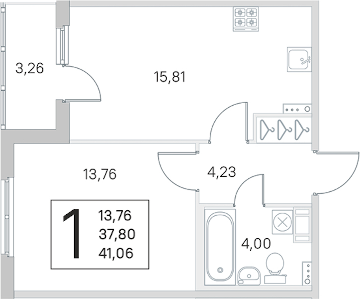 1-комнатная квартира 37.8 м², 3/4 эт., ЖК «Любоград в Стрельне»
